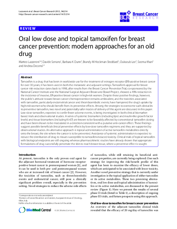 (PDF) Oral low dose and topical tamoxifen for breast cancer prevention ...