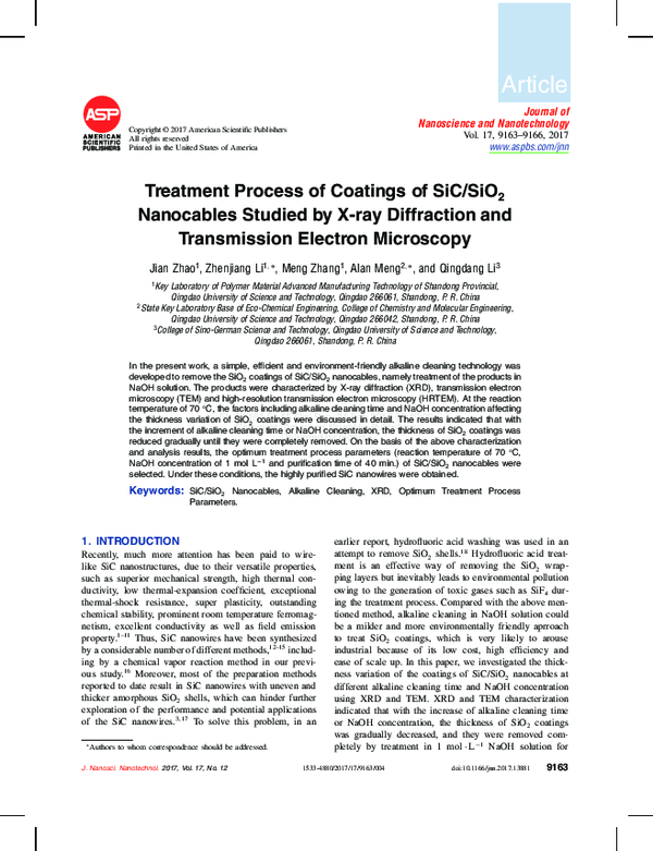 (PDF) Treatment Process of Coatings of SiC/SiO2 Nanocables Studied by X ...