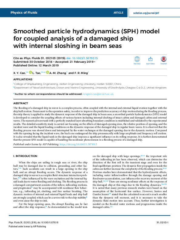 (PDF) Smoothed particle hydrodynamics (SPH) model for coupled analysis ...