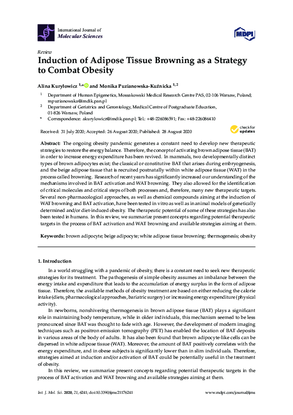 (PDF) Induction of Adipose Tissue Browning as a Strategy to Combat Obesity