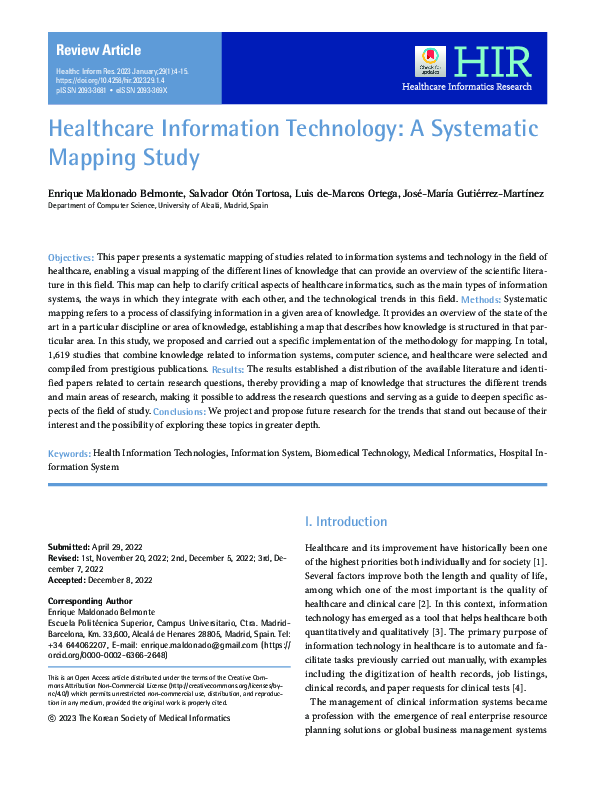 (PDF) Healthcare Information Technology: A Systematic Mapping Study