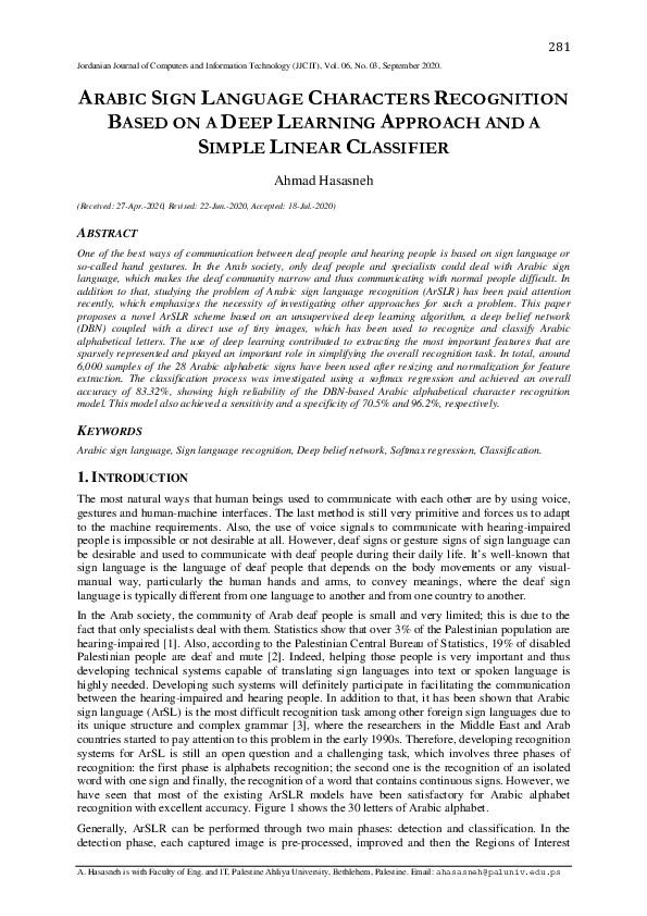 (PDF) Arabic Sign Language Characters Recognition Based on Deep ...