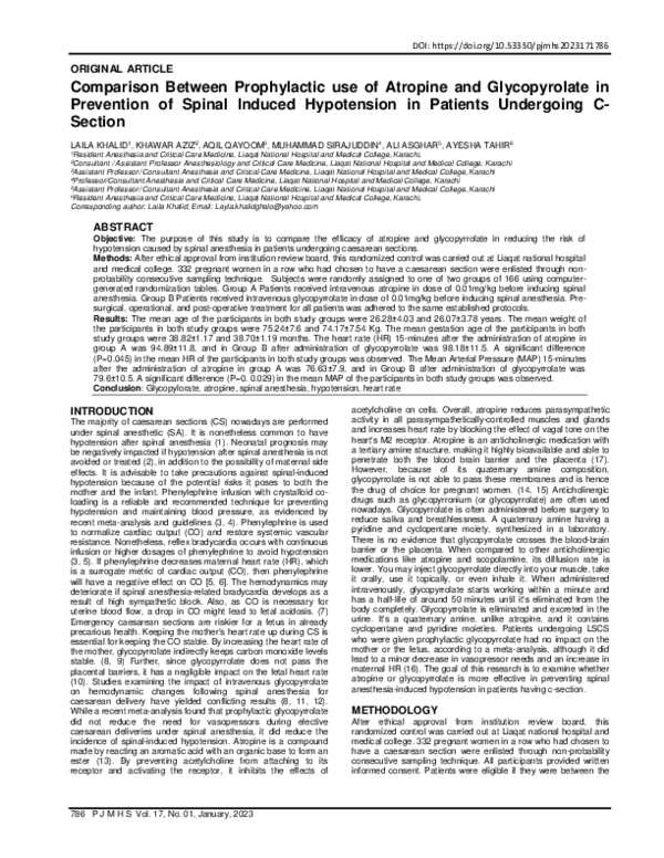 (PDF) Comparison Between Prophylactic use of Atropine and Glycopyrolate ...