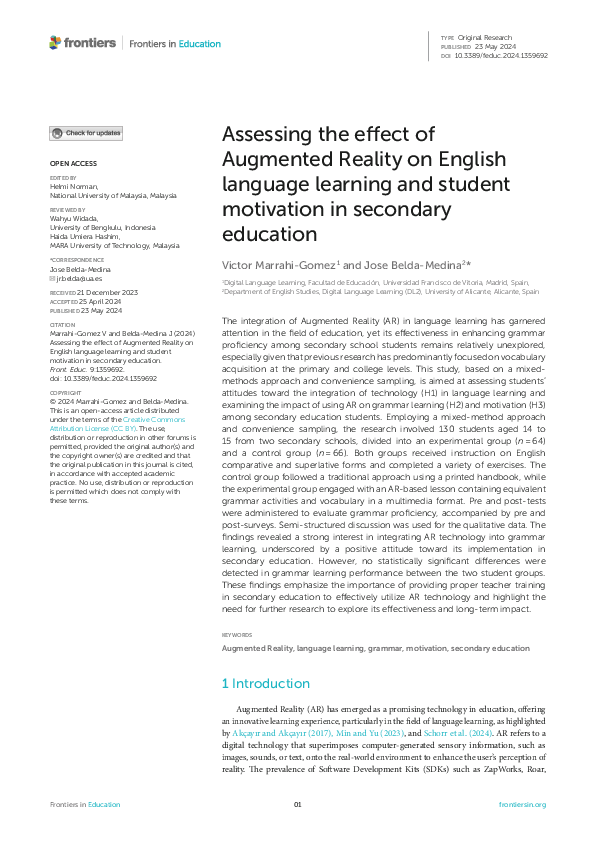 (PDF) Assessing the effect of Augmented Reality on English language ...