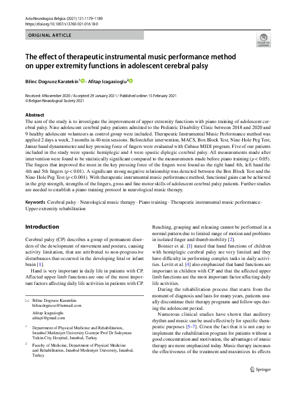 (PDF) The effect of therapeutic instrumental music performance method ...