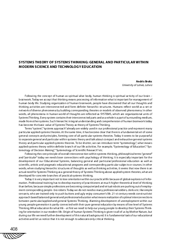 (PDF) Systems Theory of Systems Thinking: General and Particular Within ...
