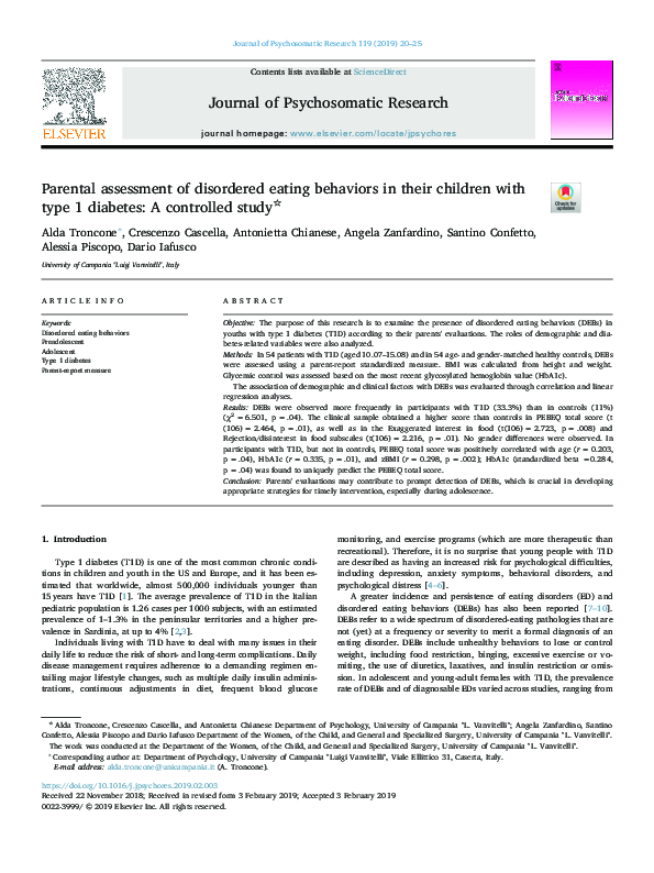 (PDF) Parental assessment of disordered eating behaviors in their ...