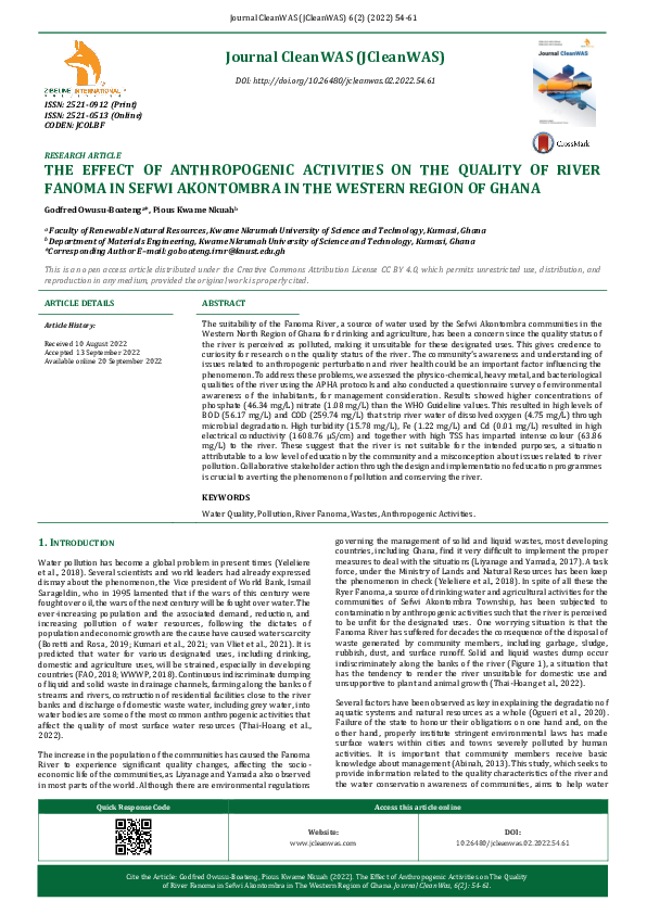 (PDF) The Effect of Anthropogenic Activities on the Quality of River ...