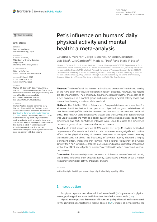 (PDF) Pet's influence on humans' daily physical activity and mental ...