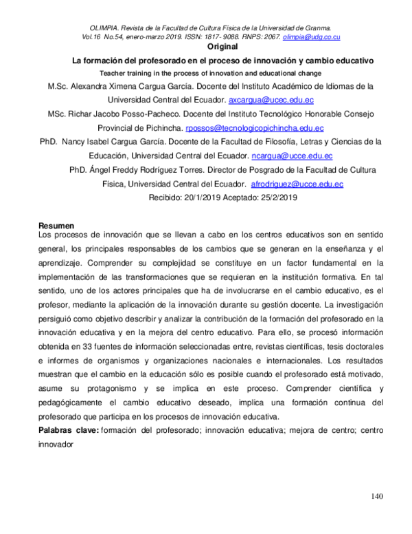 (PDF) La formación del profesorado en el proceso de innovación y cambio ...
