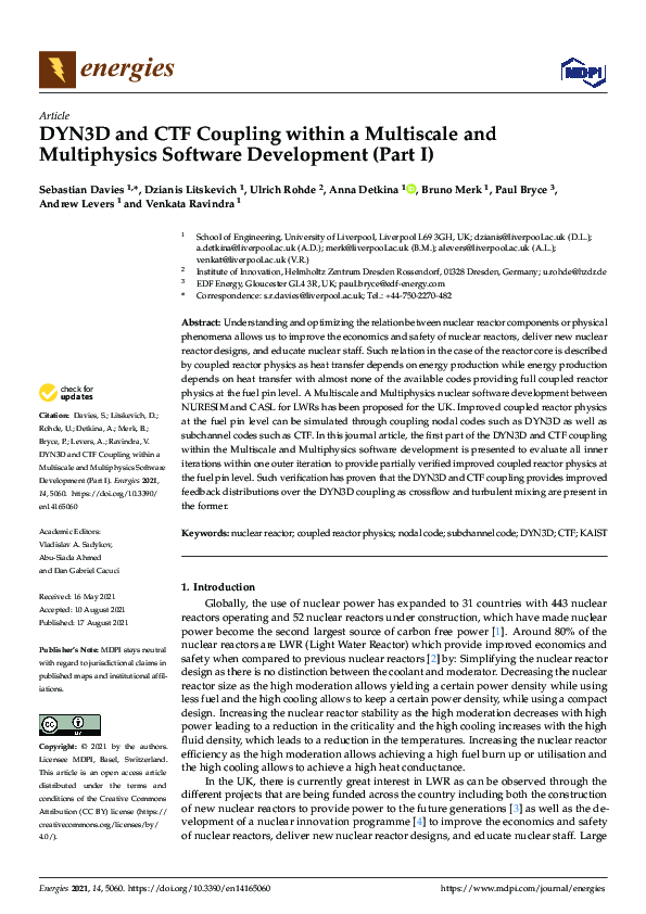 (PDF) DYN3D and CTF Coupling within a Multiscale and Multiphysics ...