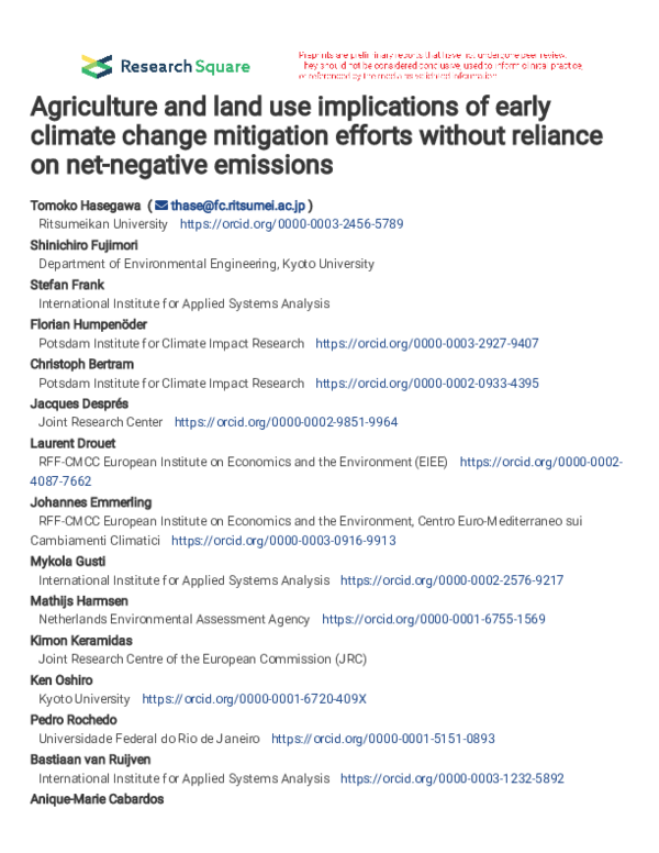 (PDF) Agriculture and land use implications of early climate change ...