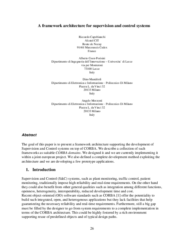 (PDF) A framework architecture for supervision and control systems