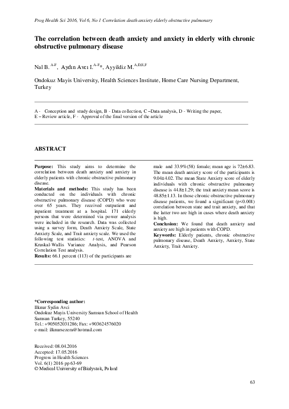 (PDF) The correlation between death anxiety and anxiety in elderly with ...