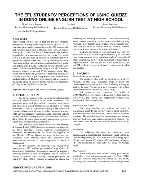 (PDF) The Efl Students’ Perceptions of Using Quizizz in Doing Online ...