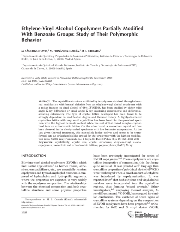 (PDF) Ethylene‐vinyl alcohol copolymers partially modified with ...