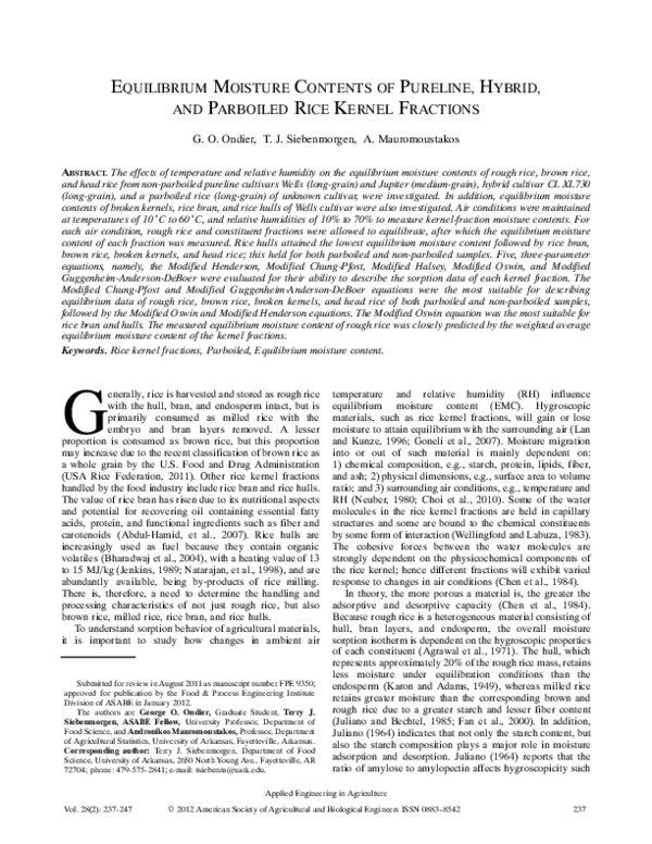 (PDF) Moisture Content in Rice Kernel Fractions Under Varied Conditions