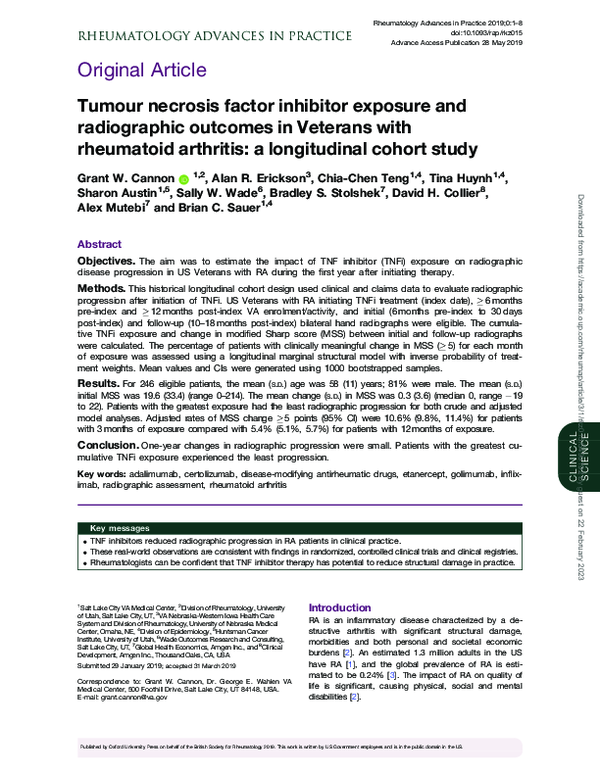 (PDF) Tumor Necrosis Factor Inhibitor Exposure and Radiographic ...