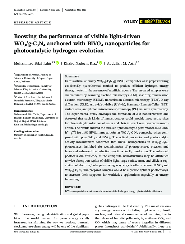(PDF) Boosting the performance of visible light‐driven WO 3 /g‐C 3 N 4 ...