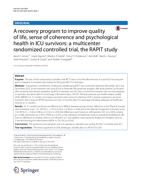 (PDF) A recovery program to improve quality of life, sense of coherence ...