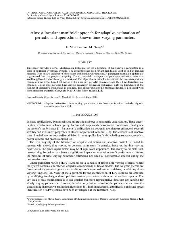 (PDF) Almost invariant manifold approach for adaptive estimation of ...