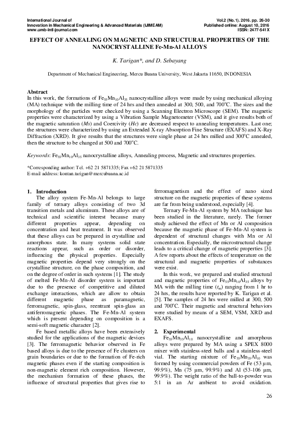(PDF) EFFECT OF ANNEALING ON MAGNETIC AND STRUCTURAL PROPERTIES OF THE ...