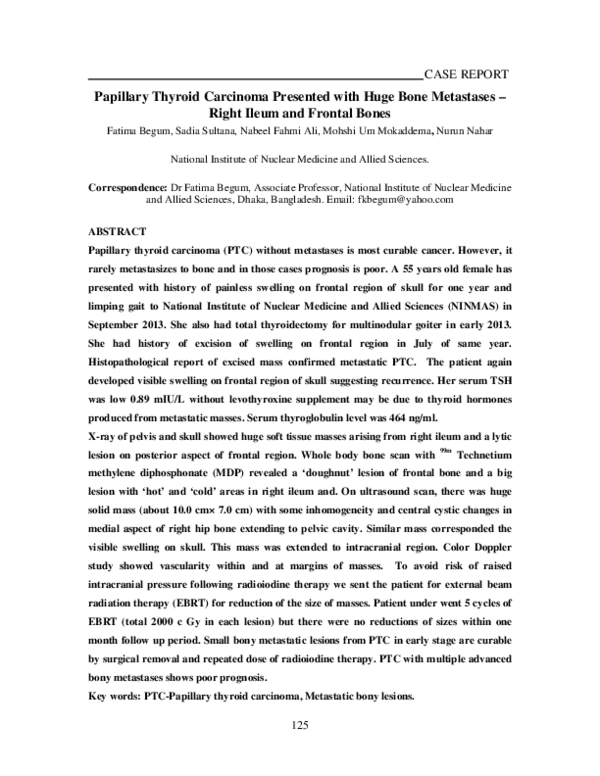 (PDF) Papillary Thyroid Carcinoma Presented with Huge Bone Metastases ...