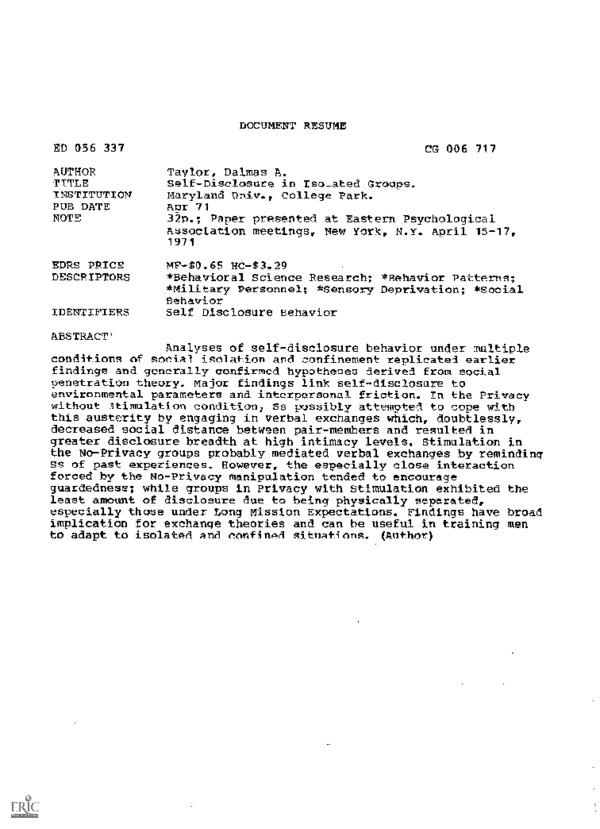 (PDF) Self-disclosure in isolated groups