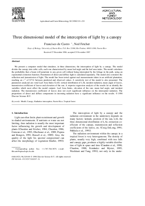 (PDF) Three dimensional model of the interception of light by a canopy