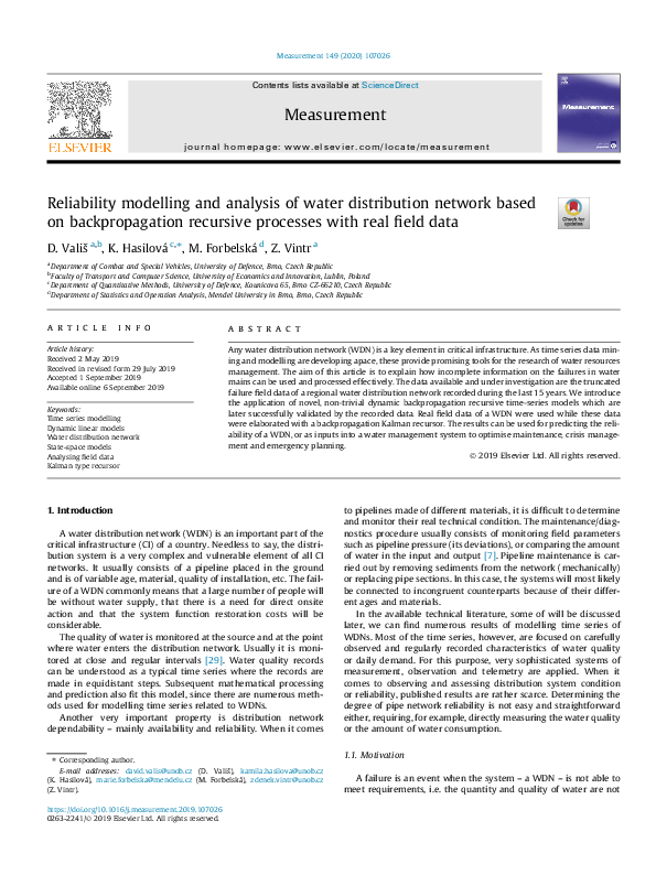 (PDF) Reliability modelling and analysis of water distribution network ...