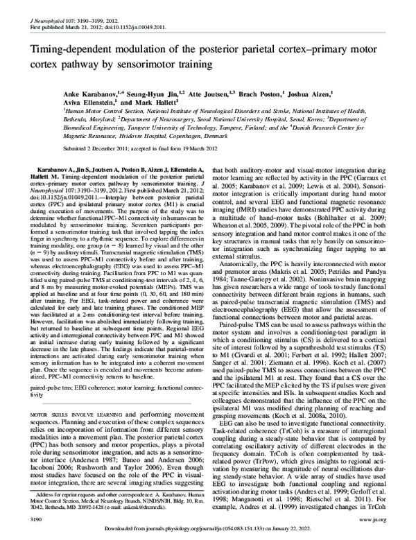 (PDF) Timing-dependent modulation of the posterior parietal cortex ...
