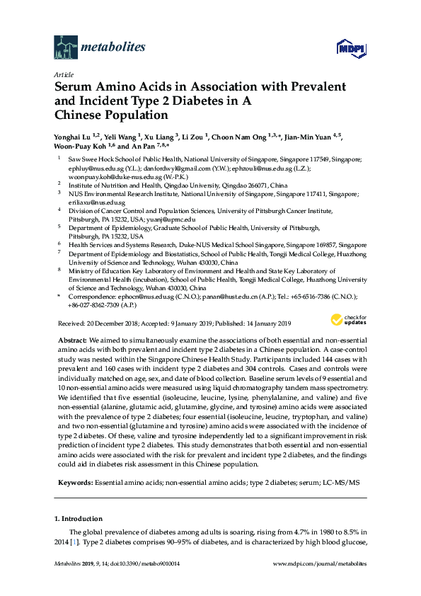 (PDF) Serum Amino Acids in Association with Prevalent and Incident Type ...