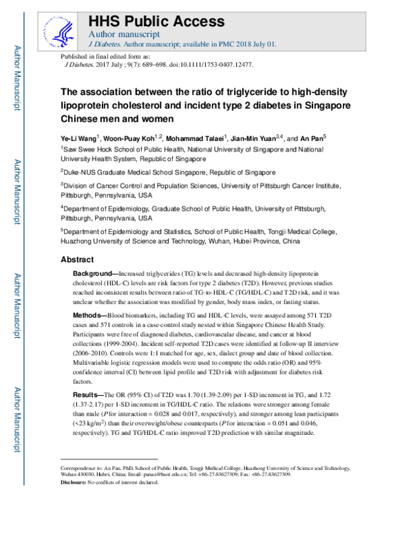 (PDF) Association between the ratio of triglyceride to high-density ...