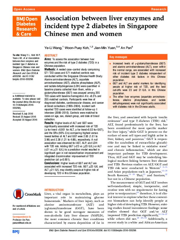 (PDF) Association between liver enzymes and incident type 2 diabetes in ...