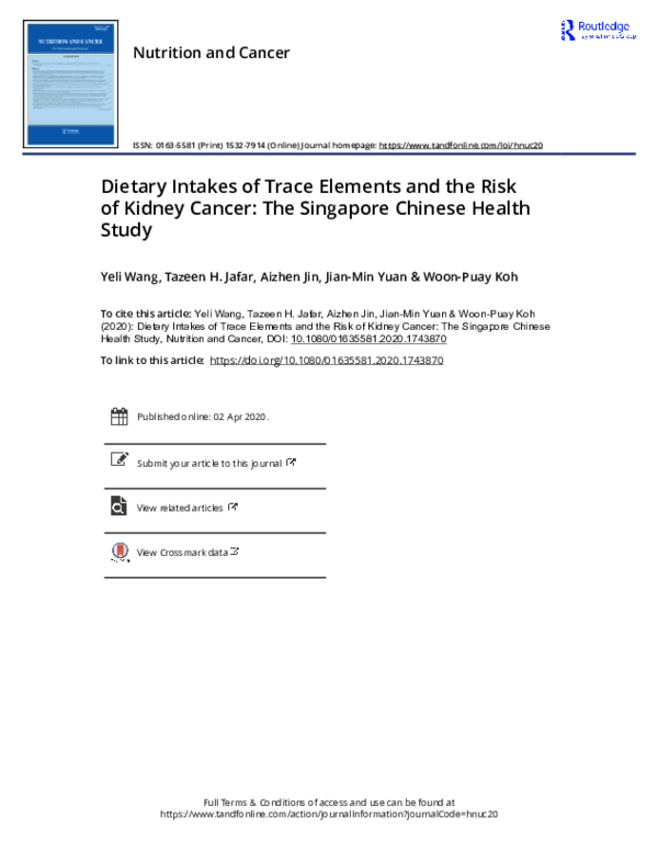 (PDF) Dietary Intakes of Trace Elements and the Risk of Kidney Cancer ...
