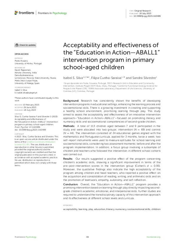 (PDF) Acceptability and effectiveness of the “Education in Action ...