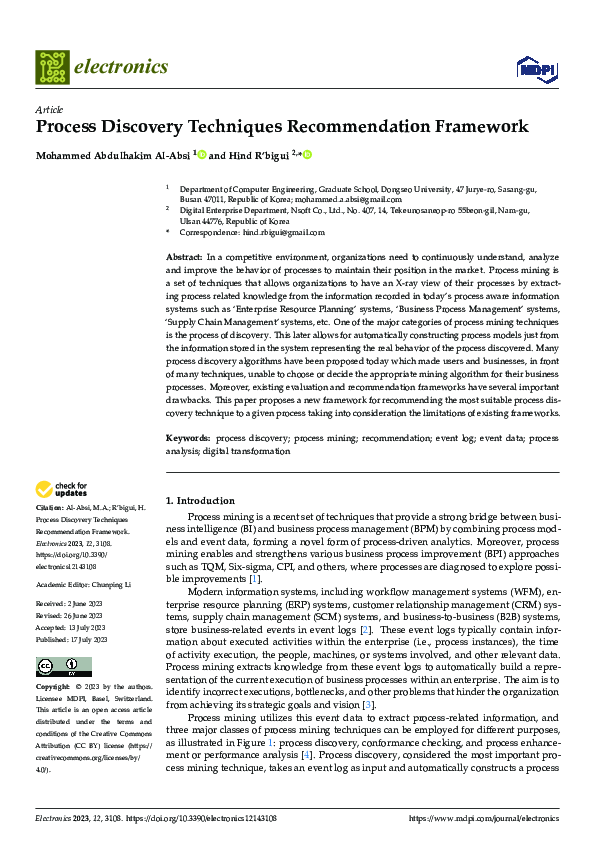 (PDF) Process Discovery Techniques Recommendation Framework
