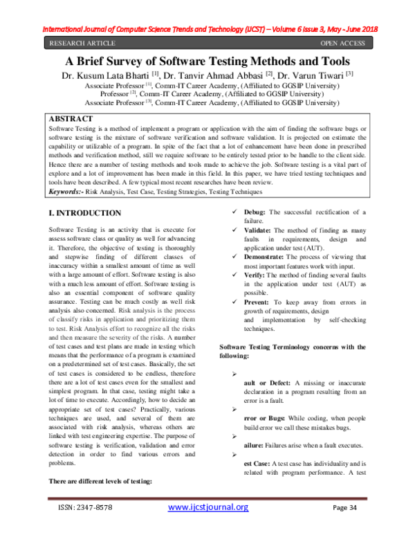 (PDF) A Brief Survey of Software Testing Methods and Tools
