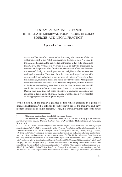 (PDF) TESTAMENTARY INHERITANCE IN THE LATE MEDIEVAL POLISH COUNTRYSIDE ...