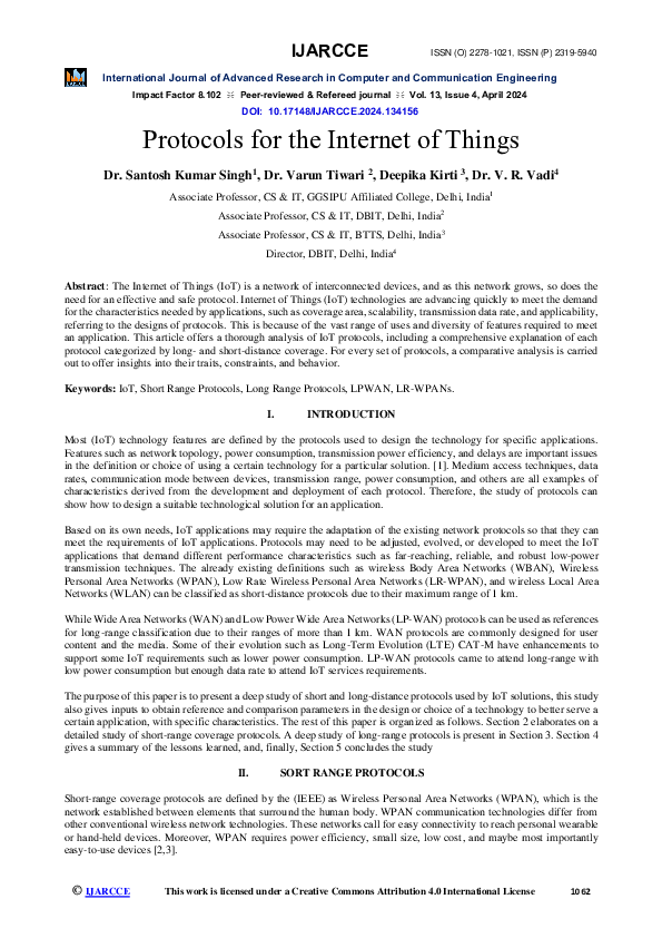 (PDF) Protocols for the Internet of Things