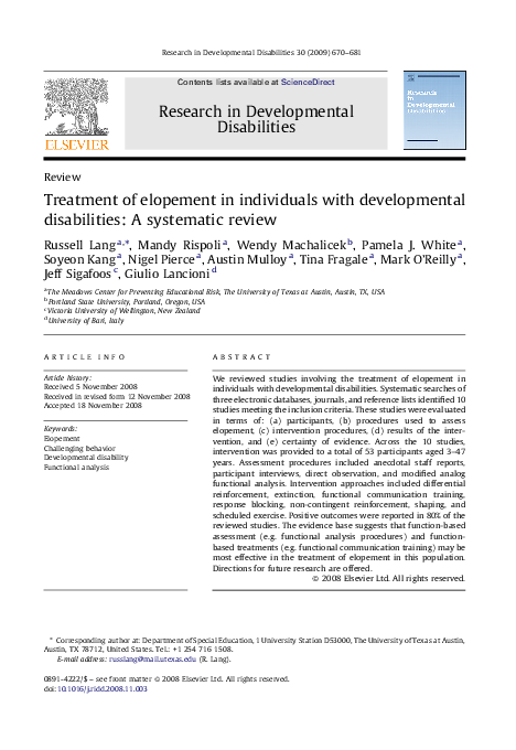 (PDF) Treatment of elopement in individuals with developmental ...