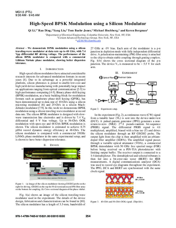(PDF) High-speed BPSK modulation using a silicon modulator