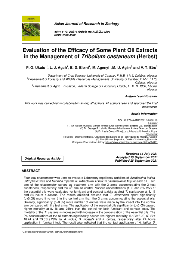 (PDF) Evaluation of the Efficacy of Some Plant Oil Extracts in the ...