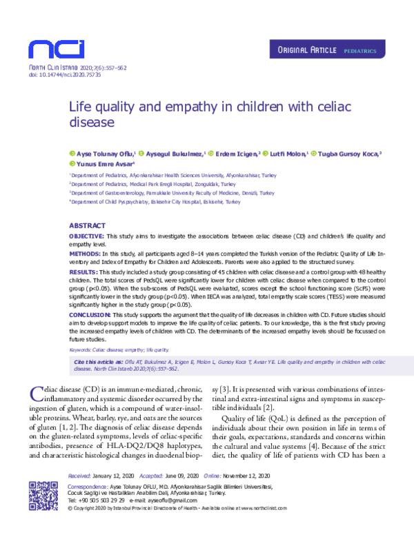(PDF) Life quality and empathy in children with celiac disease