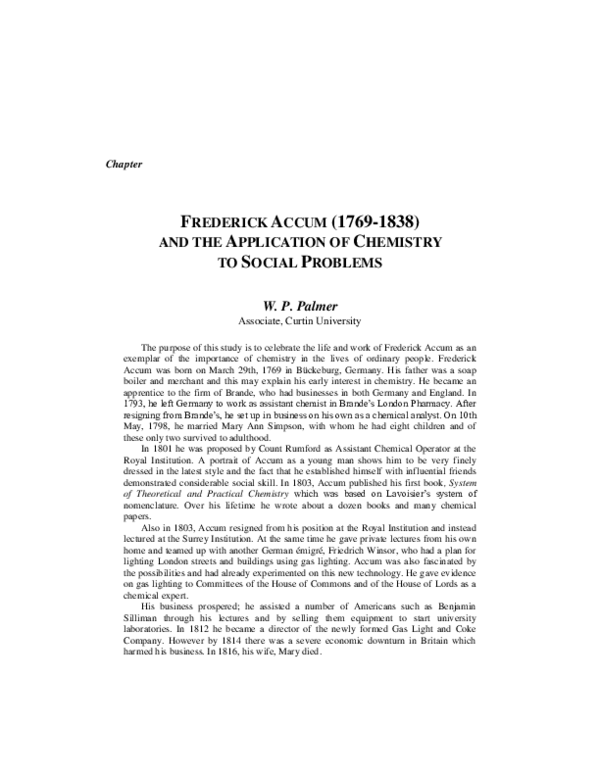(PDF) FREDERICK ACCUM (1769-1838) AND THE APPLICATION OF CHEMISTRY TO ...