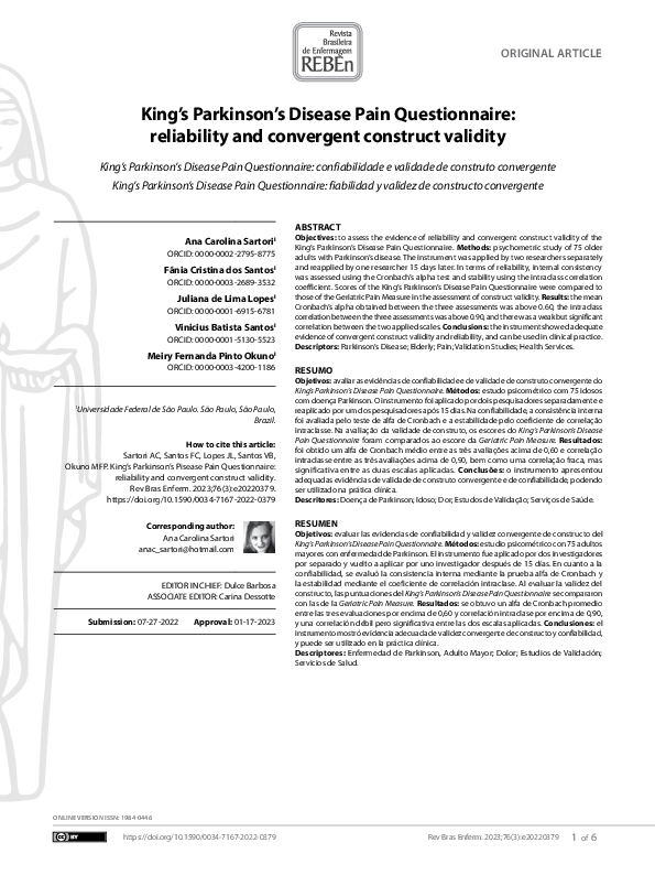(PDF) King’s Parkinson’s Disease Pain Questionnaire: reliability and ...