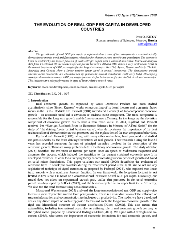 (PDF) The Evolution of Real GDP Per Capita in Developed Countries