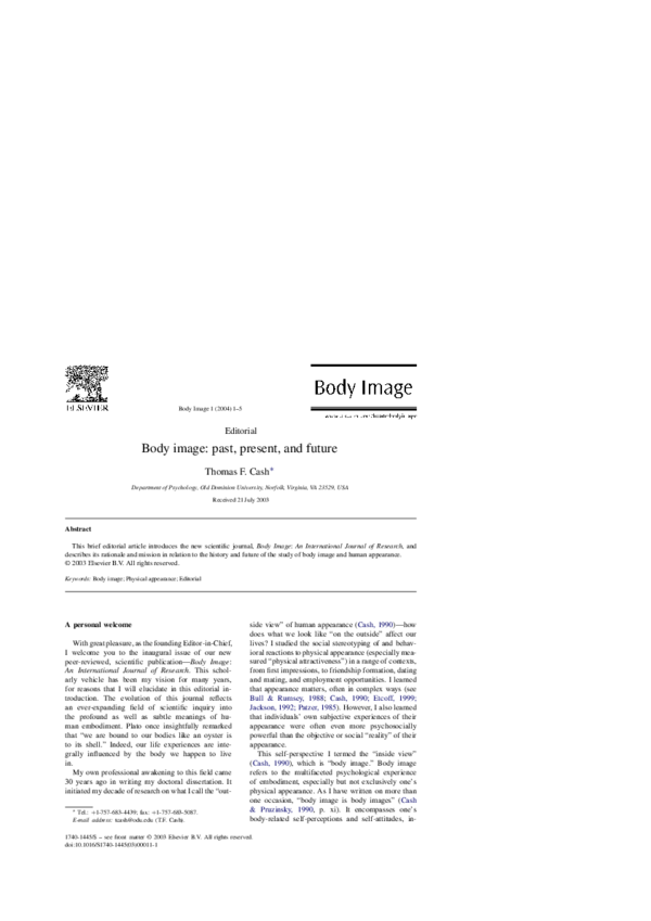 (PDF) Body image: past, present, and future