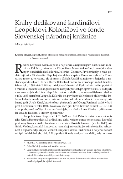 (PDF) Knihy dedikované kardinálovi Leopoldovi Koloničovi vo fonde ...