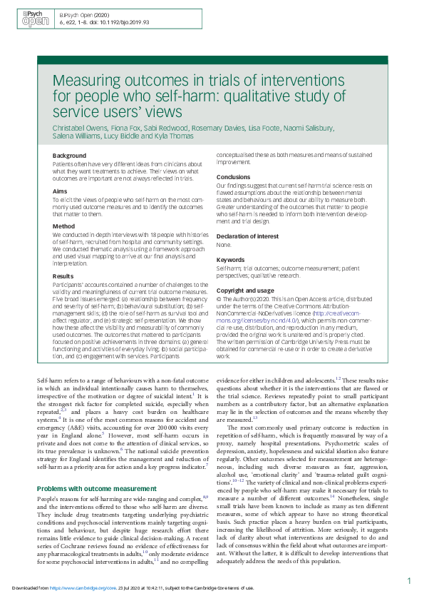 (PDF) Measuring outcomes in trials of interventions for people who self ...